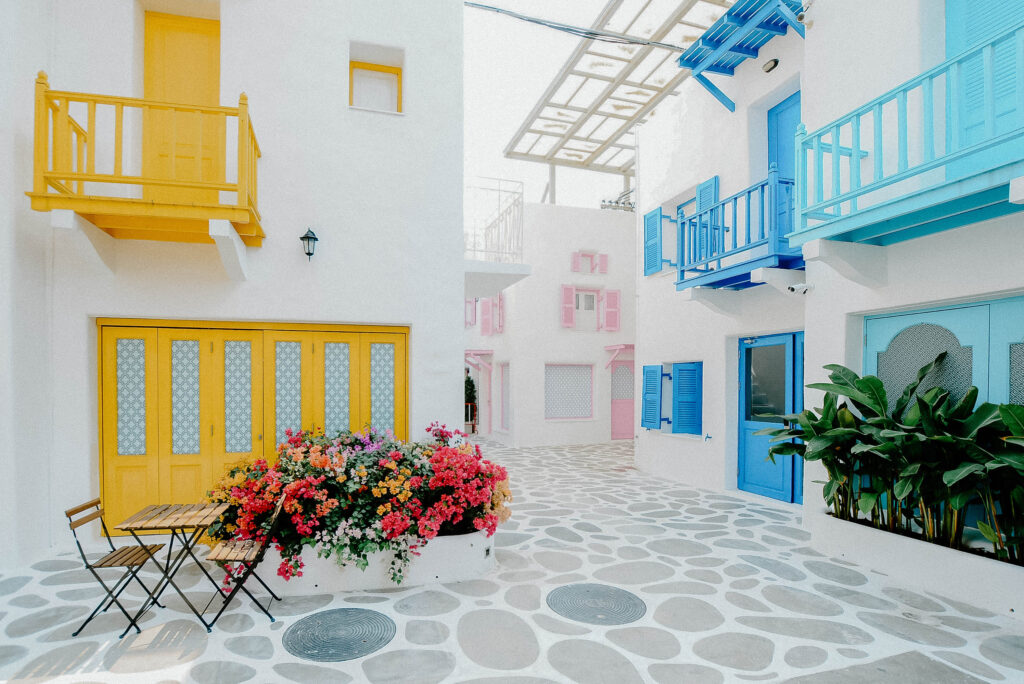 An alley way in the Greek Islands that a couple will explore during their Greek destination wedding