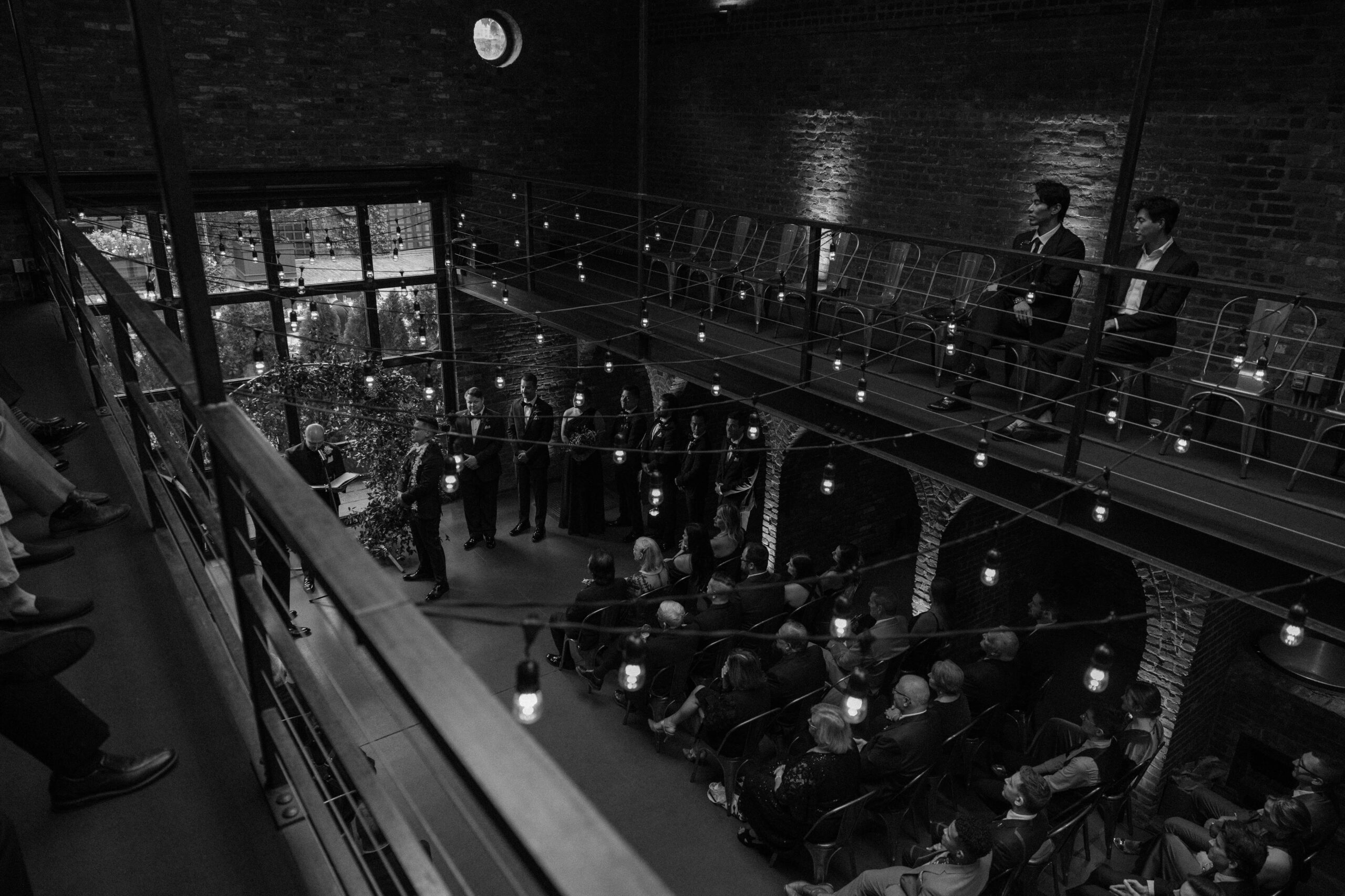 A wedding ceremony inside the Foundry in Queens, New York