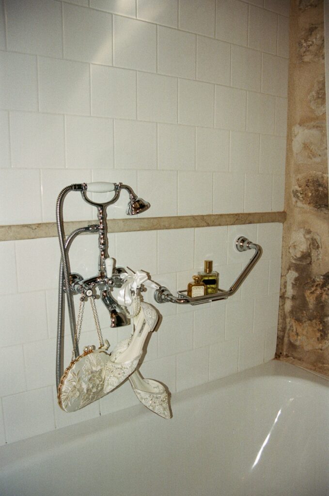 Vintage clawfoot bathtub in Hvar wedding venue with natural light streaming in.