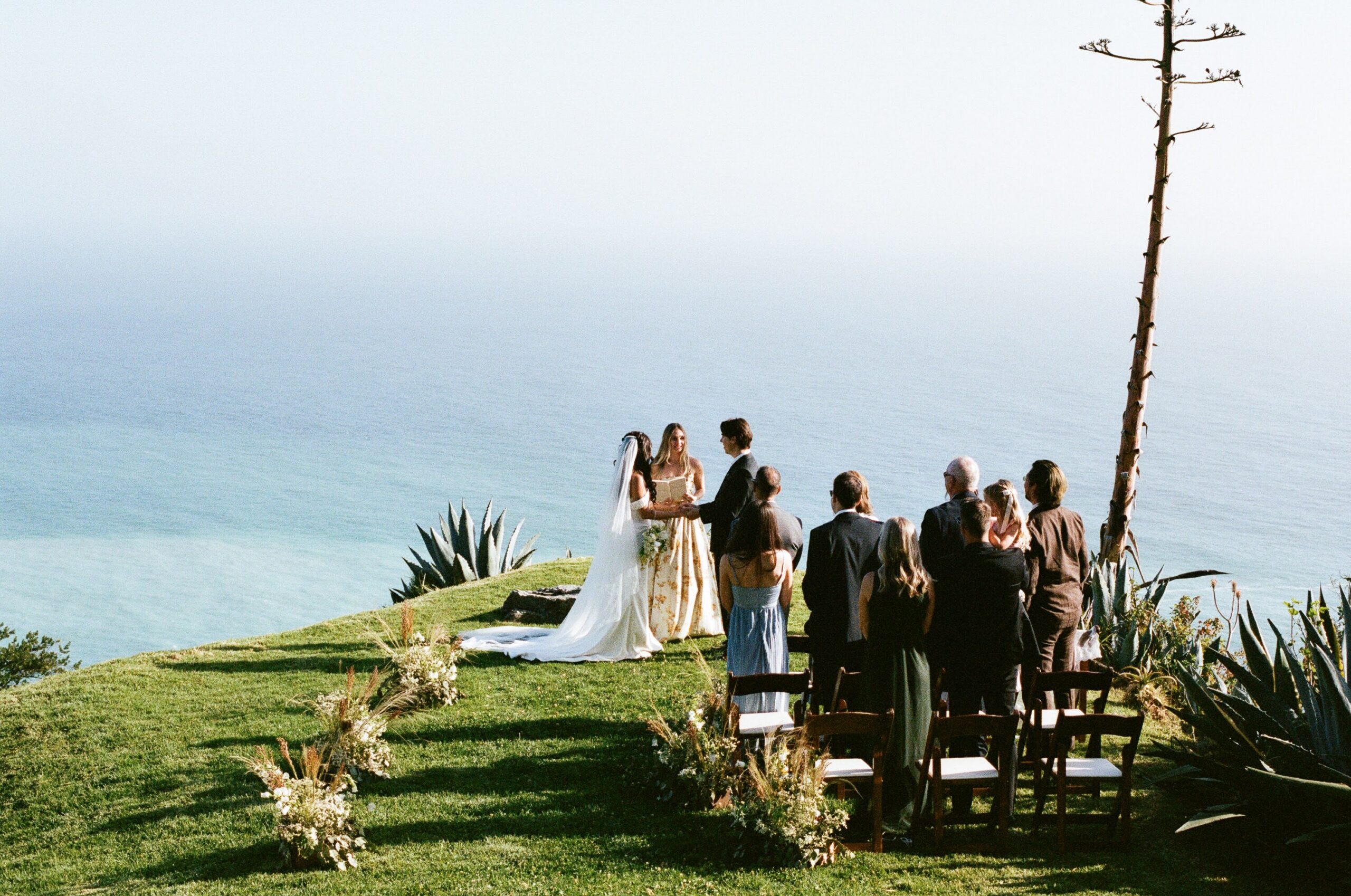 Guests celebrating an intimate wedding ceremony in Big Sur California on film